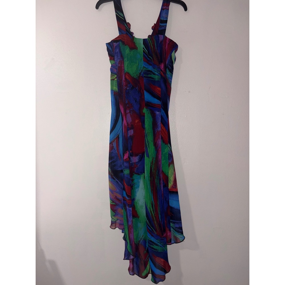 Cynthia Rowley Womens Abstract Print High Low Ruffle Dress Multi Color Size 10 - Picture 5 of 9